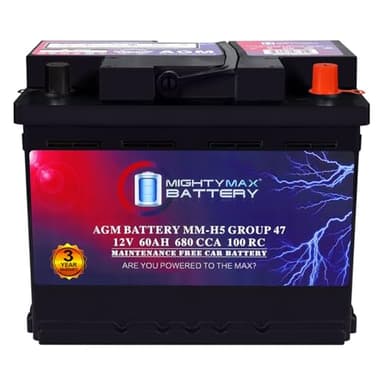 Mighty Max Battery MM-H5 Start and Stop Car BCI Group Size 47 12V 60 AH, 100RC, 680 CCA Rechargeable AGM Car Battery
