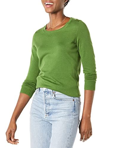 Amazon Essentials Women's Long-Sleeve Lightweight Crewneck Sweater (Available in Plus Size), Green, Medium