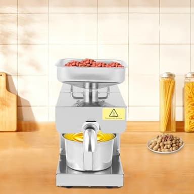 Commercial Automatic Oil Press Machine, 600W 110V All Stainless Steel Cold & Hot Oil Extractor for Avocado, Coconut, Peanut, Sesame-Silver