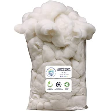 Certified Organic Merino Wool Roving. Ethically & Responsibly Sourced Fiber for Spinning, Felting, Filling and Dryer Balls - 1 LB Bag, Natural White Combed Top