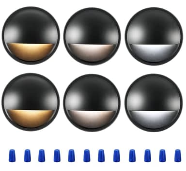 CLOUDY BAY [6 Pack] 3CCT Low Voltage LED Deck Lights Outdoor,2700K/3500K/5000K Selectable,Landscape Step Stair Railing Fence Light Wired,3W,12V-24V AC/DC Deck Lighting Fixtures