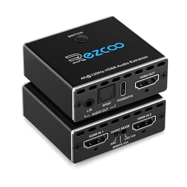 HDMI 2.1 Audio Extractor 4K 120Hz VRR ALLM HDCP2.3 HDR10 ARC Switch 2 in 1 Out Audio Converter- SPDIF 5.1CH Optical Toslink,Stereo Audio Breakout, Repeater Digital for PS 5, Xbox X NVIDIA AMD