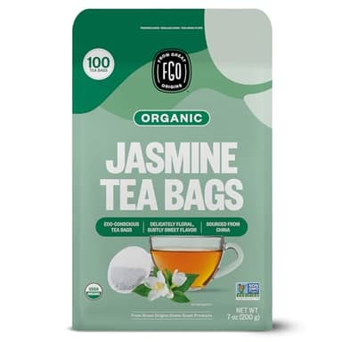 FGO Organic Jasmine Green Tea, 100 Count, Eco-Conscious Tea Bags, Resealable Bag, Packaging May Vary (Pack of 1)