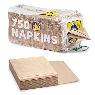 (750-Pack) Brown Napkins - Bulk Unbleached, Natural & Rustic Kraft Paper Napkins - Eco-Conscious Disposable Kitchen Tissue Supplies for Home, Parties, Restaurant, BBQ - 12x12” Unfolded