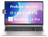 HP ProBook 450 G10 Business Laptop (15.6" FHD IPS Anti-Glare, Intel 10-Core i7-1355U, 32GB RAM, 1TB SSD) Backlit Keyboard, Webcam, Ethernet, Wi-Fi 6E, Wolf Pro Security, Win 11 Pro, Silver