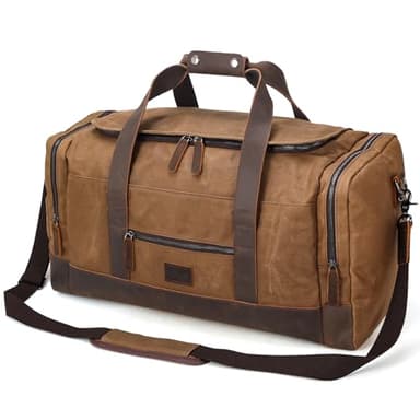 Polare 23" Waxed Canvas Cowhide Leather Travel Duffle Bag 42L Duffel Bag Waterproof Overnight Carry on Luggage Sport Weekender Bag For Men (Brown-23")