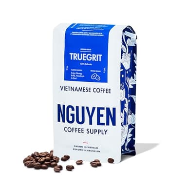 Nguyen Coffee Supply - Truegrit Robusta: Medium Roast Premium Whole Coffee Beans, Vietnamese Single Origin, Direct Trade, Low Acid with High Caffeine Content, Roasted in Brooklyn [12 oz Bag]