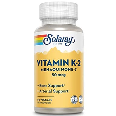 SOLARAY Vitamin K-2 as MK-7 50 mcg - Vitamin K2 MK7 Supplement for Bone Health Support, Vit K2 as Menaquinone for Women and Men - 60 Vegan Capsules