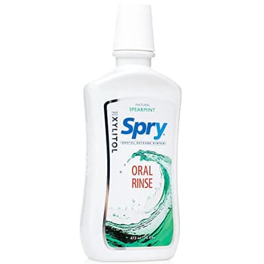 Spry Natural Xylitol Mouthwash Fluoride Free with Enamel Support, Gentle Alcohol Oral Rinse, Non-GMO, Spearmint - 16 fl oz (Pack of 1)