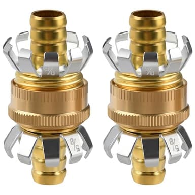 NEBBLE 5/8" Metal Clinch Hose Repair Set, 2 Pack Brass Garden Repair Kit, Heavy-Duty Mender Female & Male Hose End Replacement Fittings for 5/8" Garden Hosepipe
