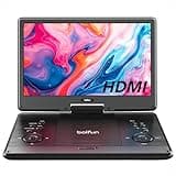 15.7" Portable DVD Player with 14.1" Large HD Screen,5 Hours Rechargeable Battery, Support HDMI in, Sync TV, Phone, Laptop, WiFi, USB, SD Card and Multiple Disc Formats, Dual Speaker, Black, BOIFUN