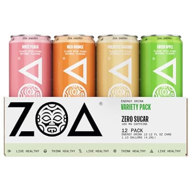 ZOA Zero Sugar Energy Drinks, Remix Variety Pack - Sugar Free with Electrolytes, Healthy Vitamin C, Amino Acids, Essential B-Vitamins, and Caffeine from Green Tea - 12 Fl Oz (Pack of 12)