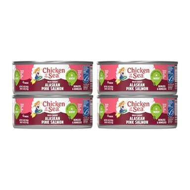 Chicken of the Sea Alaskan Pink Canned Salmon in Water with 25% Less Sodium, 5oz Cans, 4-Count – High Protein Skinless, Boneless Wild Caught Salmon – Delicious Wild Salmon for Burgers, Pasta, More