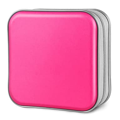 Siveit CD Case, 40 Capacity CD/DVD Case Holders Wallet Hard Plastic DVD Disc Cases Storage Binder for Car Home Office Travel (Hot Pink)
