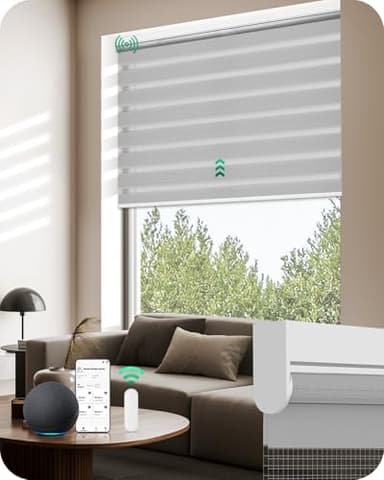 Allesin Motorized Zebra Blinds with Remote, Electric Dual-Layer Shades with Dry Battery-Powered, Smart Window Blind with Privacy Light Control (Gray 35" W x 72" H)