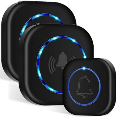 Wireless Doorbell, 1,000ft Range Loud Enough with 5Volume Levels and Mute Mode Door Chimes LED Flashing (1, Mini Black-2 Receivers+1)