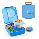 Omie OmieBox Bento Box for Kids - Insulated Lunch Box with Leak Proof Thermos Food Jar - 3 Compartments, 2 Temperature Zones (Blue Sky)