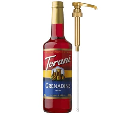 Torani Grenadine Syrup for Drinks, Flavoring for Sodas, Cocktails, and Mocktails, Pump Included, 25.4 Oz