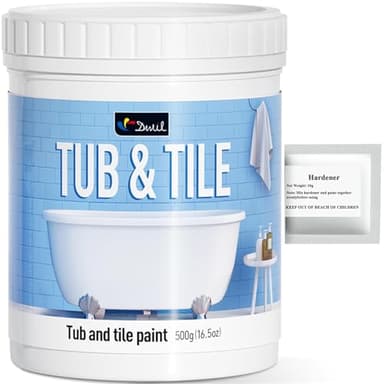 DWIL Tub and Tile Paint 16.5 oz, Tub Paint for Bathtub, Tile Refinishing with Hardener, Water Based, Low Odor, Semi-Gloss White, 25-30sq.ft