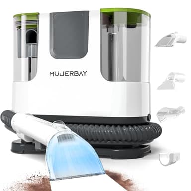 Upholstery Carpet Cleaner, MUJERBAY 12Kpa Portable Spot & Stain Cleaner Shampooer, Move with Universal Wheels & Handle, 1.18-inch Deep Cleaning Machine for Couch, Stairs, Car & Messes.