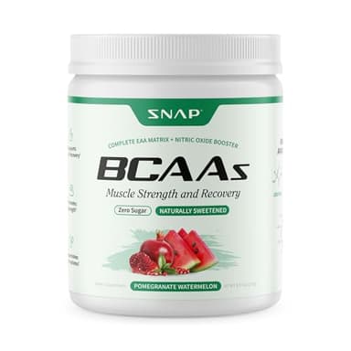 Snap Supplements BCAA Powder - 5g Vegan Branched Chain Amino Acids (2:1:1 Leucine Isoleucine Valine) + Essential Amino Acids with Nitric Oxide Booster, 30 Servings, Pomegranate Watermelon