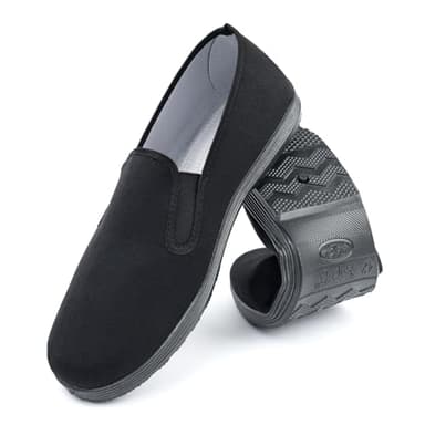 Chinese Style Slippers Kung Fu Tai Chi Old Beijing Martial Arts Shoes,Canvas Rubber Sole Unisex All Black Size Men 7/Women 8.5