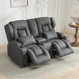 SAMERY 65.5" RV Loveseat Recliner Double Recliner RV Sofa & Console | Wall Hugger Reclining RV | RV Theater Seats | RV Couch | RV Theater Seating | RV Furniture, Home Theater Seating… (Dark Gray)