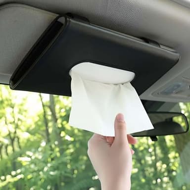 Aojmooke Car Tissue Holder, Car Sun Visor Napkin Box, Premium PU Leather, Auto Napkin Case, Mask Holder for Vehicle, with Tissue Refill, Interior Accessories, Black