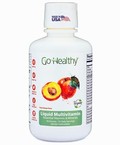 Go Healthy Liquid Vitamins for Women, Men, Teens | Vegan Vitamin & Mineral | High Absorption | Premium Liquid Multivitamin | Immune Support | Peach Mango - 32 Servings
