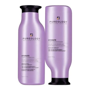 Pureology Hydrate Shampoo & Conditioner Set - For Dry or Color-Treated Hair, Intense Hydration & Softness, With Rose Extract & Green Tea, Vegan & Sulfate-Free, 9 Fl Oz
