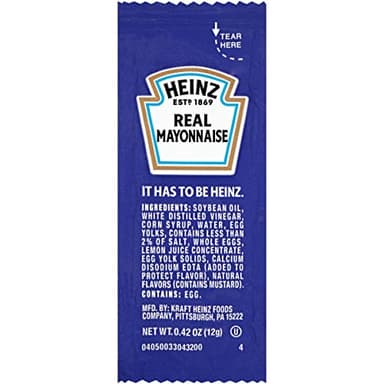 Heinz Mayonnaise Single Serve Packages, 0.42 Oz, Pack of 200