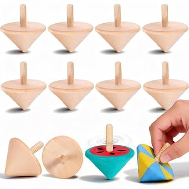 NUOBESTY Wood Spinning Tops for Kids, Unfinished Wooden Gyroscope Toys Spin Tops Montessori Toys for DIY Crafts, Birthday Party Favors, Family Game (12 Pieces)