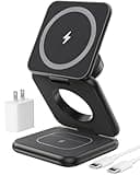 Foldable Magnetic Wireless Charger, KU XIU X40 Aluminum Alloy 3 in 1 Charging Station for Apple, Fast Charging Travel Charger for iPhone 16 15 14 13 12 Series, 5W for Apple Watch Ultra, AirPods, Black