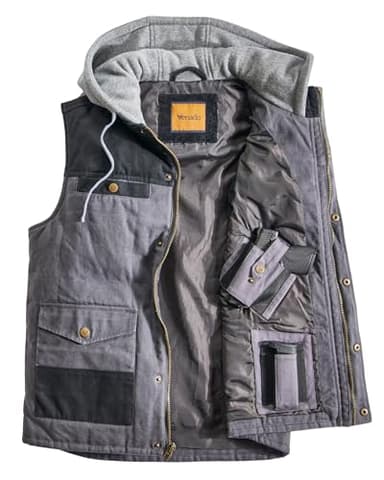 Venado Defender Concealed Carry Hooded Vest - Interior Conceal Carry Pockets (Black, XL)