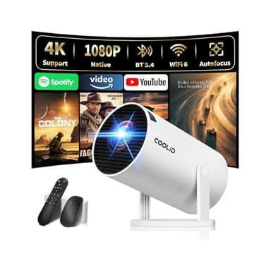 [Built-in Apps & 2026 Upgraded] Mini Projector Support 4K 1080P Auto Keystone 180° Rotatable with WiFi 6 and Bluetooth 5.4, Projector Portable Compatibile with HDMI/TV Stick/Memory Stick/Laptop-White