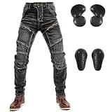 LOMENG Motorcycle Riding Pants Motocross Ricing Jeans Motorbike Denim Jeans with CE Removable Armored for Men Black L