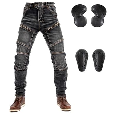LOMENG Motorcycle Riding Pants Motocross Ricing Jeans Motorbike Denim Jeans with CE Removable Armored for Men Black XL