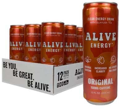 Alive Energy ORIGINAL Guayusa Tea Clean Energy Drink with Antioxidants, Original, 12 fl oz, 150mg Caffeine