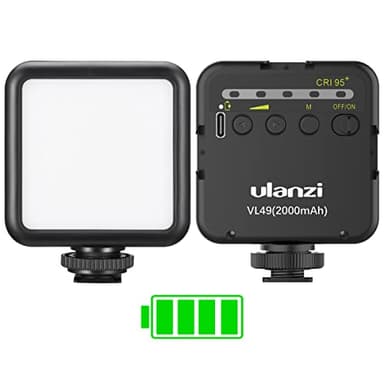 ULANZI VL49 2000mAh LED Video Light w 3 Cold Shoe, Rechargeable Soft Light Panel, Portable Photography Lighting for DJI OSMO Sony DSLR Canon Camera GoPro Vlogging