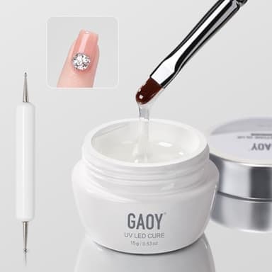 GAOY Rhinestone Glue for Nails, 15ml UV Gem Glue with Nail Art Brushes, for Charms Diamonds Jewels and Decorations