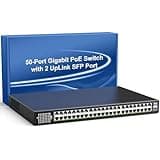 48-Port Gigabit PoE Switch Unmanaged with 2X 1000Mbps Uplink SFP Port, VIMIN 50-Port PoE Ethernet Switch Support IEEE802.3af/at, 400W Power, 100Gbps Switch Capacity，Plug and Play, Rack-Mount