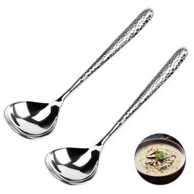 LANGMINGDE 2 PCS Deep Round Soup Spoons 7.87", 304 Stainless Steel Large Soup Spoons Dishwasher safe, Perfect for Cereal, Bouillon, Milk Soup & Dinner Guests