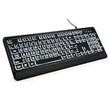 KOPJIPPOM Large Print Backlit Keyboard, Quiet USB Wired Computer Keyboard, Full Size Keyboard with White Illuminated LED Compatible for Windows Desktop, Laptop, PC, Gaming, Black