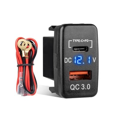 Anina for Toyota USB C Car Charger Socket, 12V/24V Dual USB Outlet PD3.0 & QC3.0 Car USB Port with LED Voltmeter for Toyota Tundra 2005-2006 4Runner 2003-2009 Hilux 2005-2014 (1.57 * 0.9 Inch)