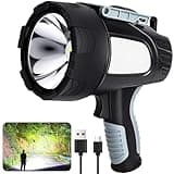 Rechargeable Spotlight Flashlight, 1000,000 Lumen Super Bright Led Spotlight with 6 Modes & Foldable Tripod, Powerful Spot Light 20H Long Runtime, Handheld Spot Light for Outdoor Boating Hunting