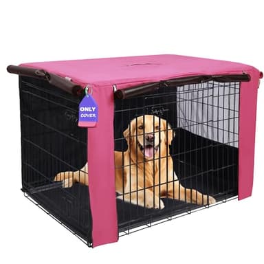 HiCaptain Breathable Dog Crate Cover 48 Inch, Durable Heavy Duty Kennel Cover, Dual Zippered Panels, Windproof Waterproof UV-Resistant(Pink)