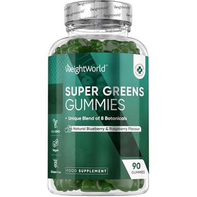 WeightWorld Super Greens Gummies for Adults - 90 Superfood Gummies for Energy, Immunity & Digestion - Vegan Daily Greens Blend (Moringa, Broccoli, Spinach) - Added Vitamins & Minerals - 45 Days Supply