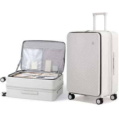 mixi 24 Inch Large Expandable Checked Luggage PC Hard Shell Suitcase Top Opening Rolling Travel Suitcases with Spinner Wheels & TSA Lock, Smoke White