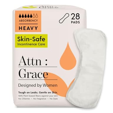 Attn: Grace Heavy Incontinence Pads for Women, 28-Pack - High Absorbency, Breathable, Plant-Based - Incontinence Pads for Heavy Bladder Leaks & Sensitive Skin