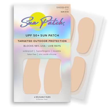 Sun Patch, Reusable Under Eye Sunblock Patches, 100% Silicone Sunscreen Under Eye Patches for UV Protection, Face Stickers with UPF 50, 1 Pack/4 Pairs, Sunkiss (Nude) (Golf, Surf, Swim, Ski & Snow)